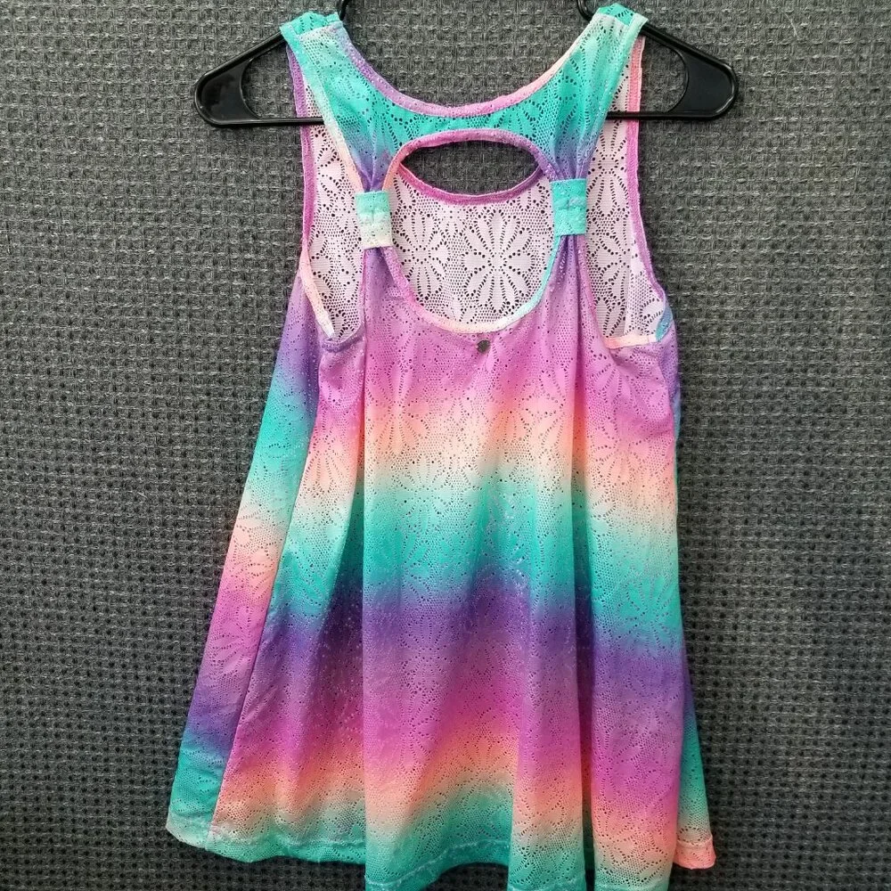 💚3/$15 Rainbow Tank Top Mesh Flower Designs Women's XL